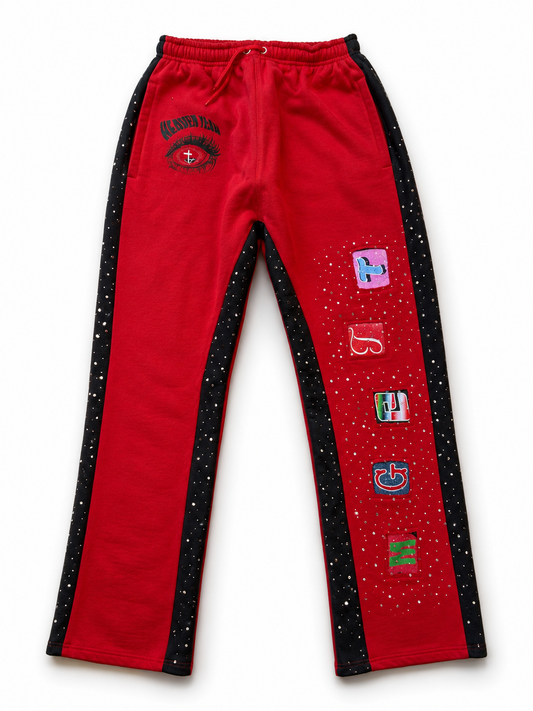 Mg@TT Rhinestone Red Sweatpants