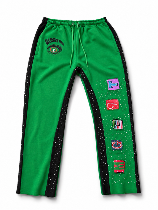 Mg@TT Rhinestone Green Sweatpants